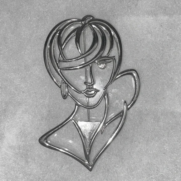 Silver Tone Modernist Lady Brooch 1988 - Picture 2 of 3